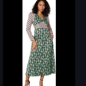 Donna Morgan Teal Multi Floral Boho Long Sleeve Empire Waist Midi Dress Size 14P